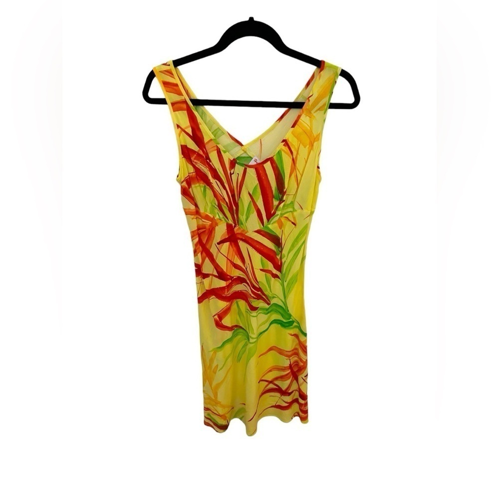 Hula Moon Jams World Yellow Leaf Dress Medium Vintage 90s
